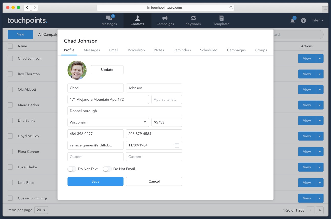 Contacts Page (Web App Screenshot)